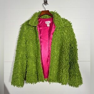 3 Sisters Green Teddy Jacket with Pink Lining Large